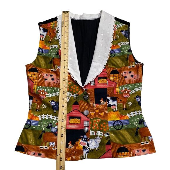 Handmade Farm Life Vest Lace Collar Gingham Buttons Corduroy Back Sz S - Picture 11 of 12